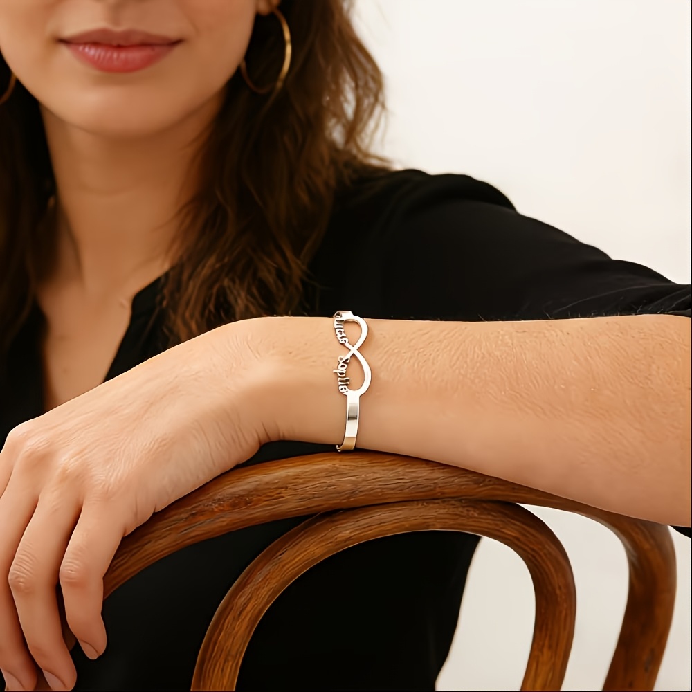 Women's Custom Infinity Loop Name Open Bangle, Engravable Gift